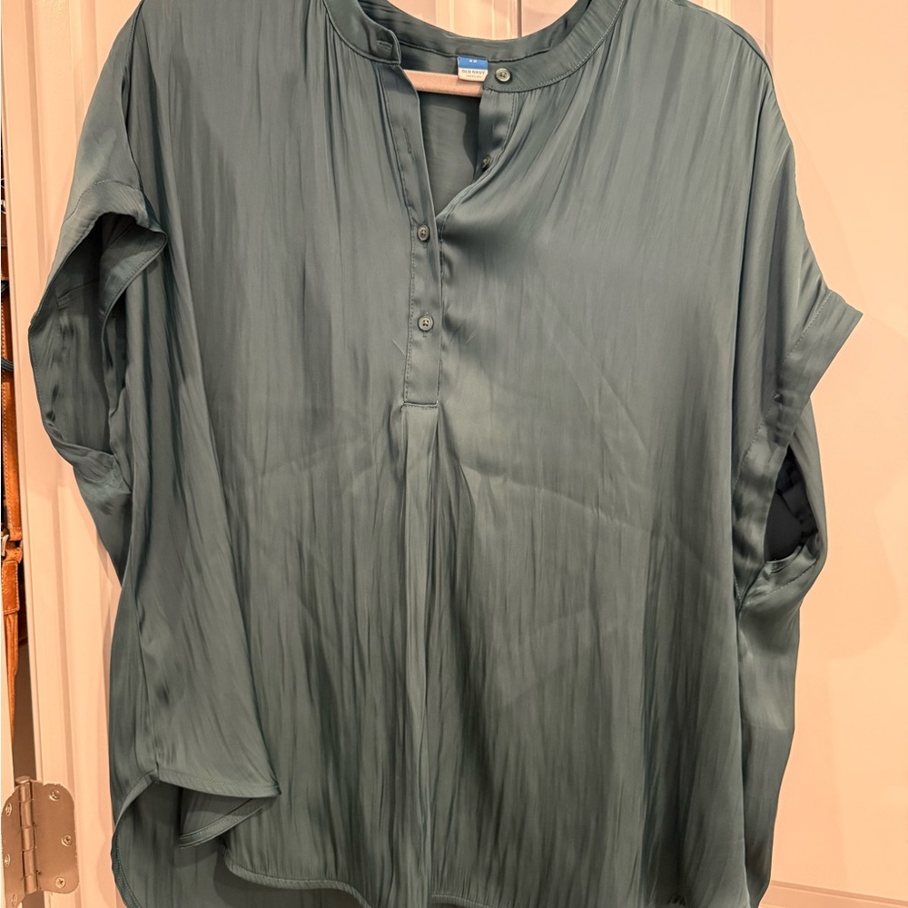 Old Navy Slate Green Pleated Button-Front Blouse